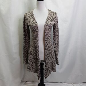Acrobat Tan Leopard Print Silk and Cashmere Open Cardigan Size Medium